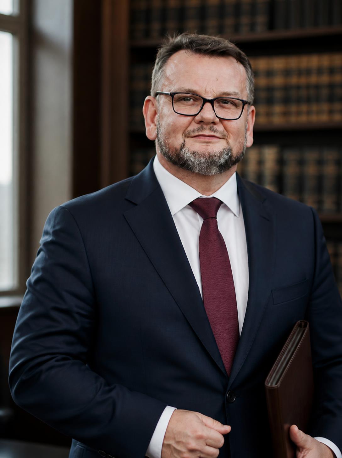 zbigniew skalski radca prawny w graniturze na tle książek